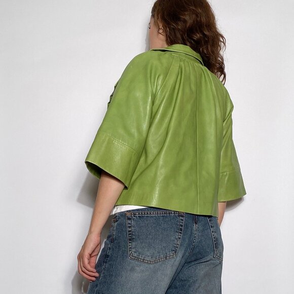 Vintage Y2K REAL LEATHER Avant Garde Cropped Jacket! Medium - Picture 2 of 9